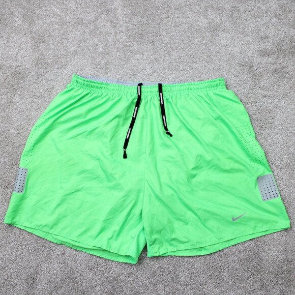 Nike Running Shorts Mens Large Neon Green Brief Lined Dri-Fit Drawstring Vented - Picture 1 of 13